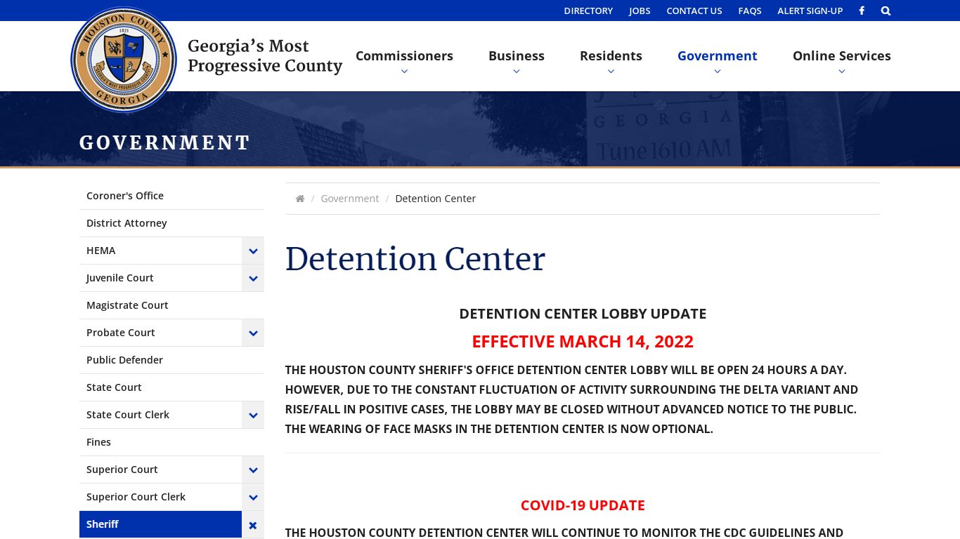 Detention Center - Sheriff - Houston County